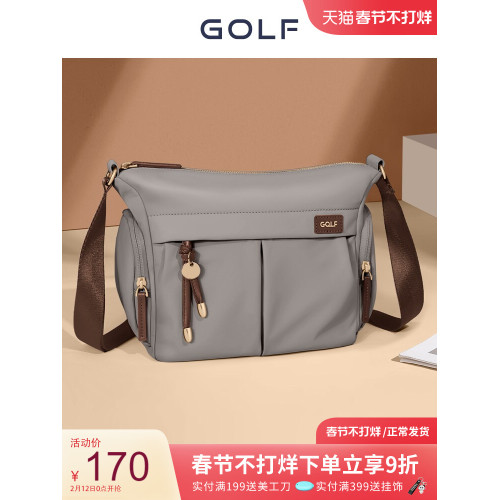 GOLF2026新款女士時尚百搭斜後後背包大容量通勤帆布包散步休閒單肩包