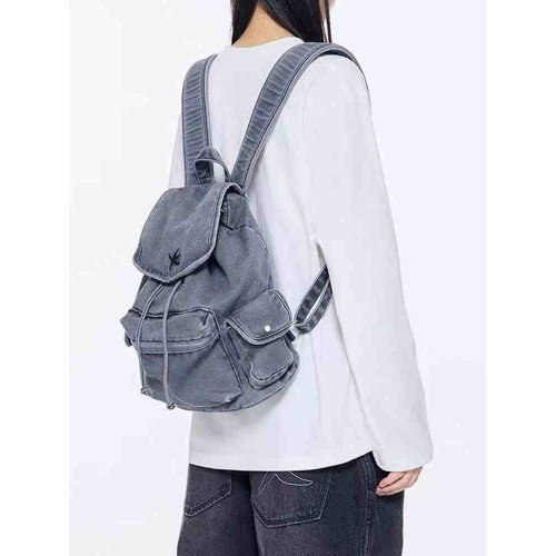 TYGA 韓國水洗做舊牛仔雙肩包海星多口袋休閒後後背包大容量學生書包