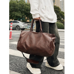 健身包男士復古PU單肩斜後後背包手提旅行包大容量短途出差旅遊行李袋