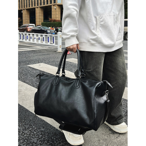 健身包男士復古PU單肩斜後後背包手提旅行包大容量短途出差旅遊行李袋