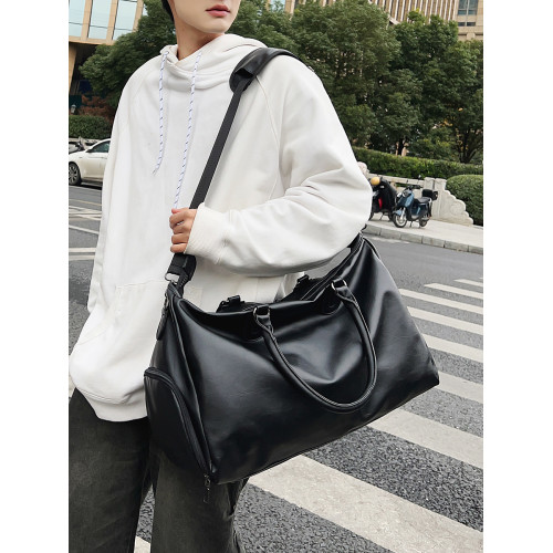 健身包男士復古PU單肩斜後後背包手提旅行包大容量短途出差旅遊行李袋