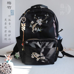 新品16寸電腦大容量雙肩後後背包國風文藝復古尼龍牛津防水旅遊書包