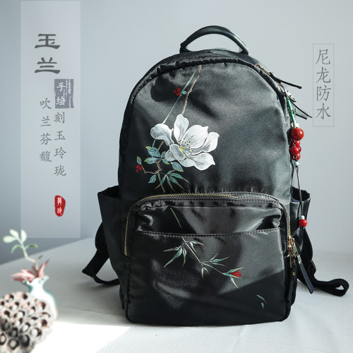 新品16寸電腦大容量雙肩後後背包國風文藝復古尼龍牛津防水旅遊書包