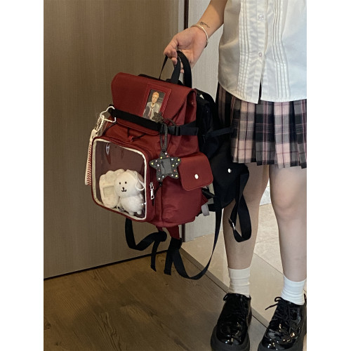 錢一波痛包｜原創黑紅色雙肩娃包10~15cm日常大容量外出學生通勤