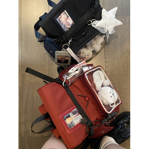 錢一波痛包｜原創黑紅色雙肩娃包10~15cm日常大容量外出學生通勤