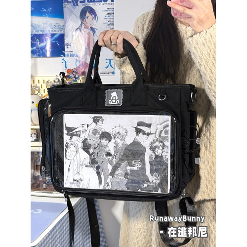 基礎款大容量雙肩痛包吧唧穀子學生日常通勤單肩斜後後背包二次元娃包