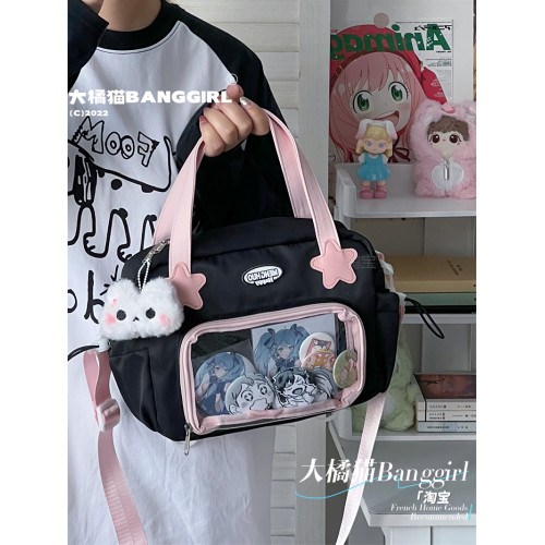 原創百搭日常漫展透明雙肩斜背二次元吧唧大容量校園穀子痛包包女