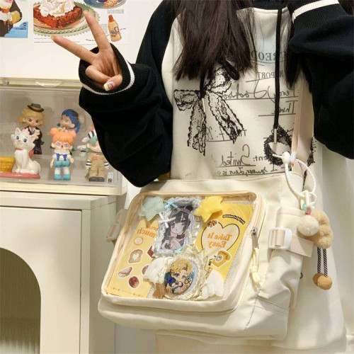 2026學院風百搭上課裝書簡約大容量郵差包女透明吧唧單肩包痛包