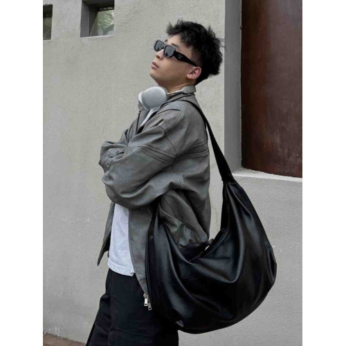 YUEN高級感復古單肩斜背大容量pu托特通勤大包男女流浪月牙包休閒