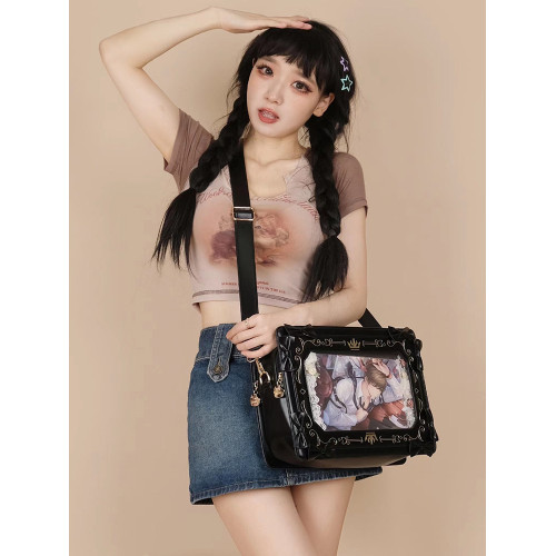 DRDR原創設計畫框痛包單肩斜後後背包穀子吧唧少女復古方形透明通勤包 DRDR原創設計畫框痛包單肩斜後後背包穀子吧唧少女復古方形透明通勤包