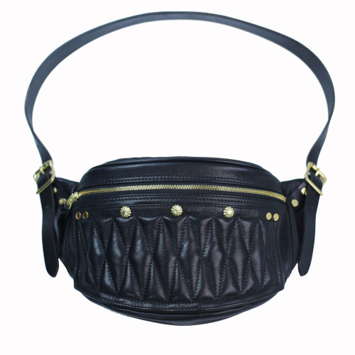 植鞣牛皮男士胸包哈雷騎行機車包真皮餃子包質感時尚復古菱格腰包