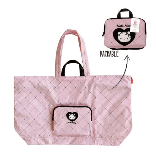 日系kitty貓卡通豹紋大容量行李包袋可折曡收納斜背手提旅行包