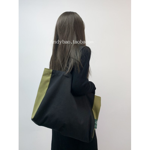 2026新款大容量撞色慵懶風帆布包包男女通用通勤瑜珈托特手提包袋