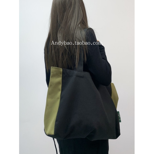 2026新款大容量撞色慵懶風帆布包包男女通用通勤瑜珈托特手提包袋