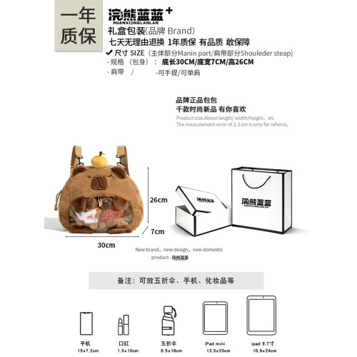 浣熊藍藍生日禮物可愛卡皮巴拉毛絨透明痛包女百搭休閒逛街雙肩包