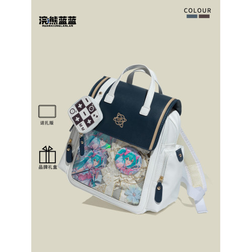 浣熊藍藍原創日系學院風透明少女吧唧痛包大容量上學通勤百搭後後背包