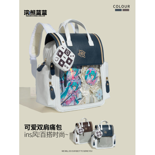 浣熊藍藍原創日系學院風透明少女吧唧痛包大容量上學通勤百搭後後背包