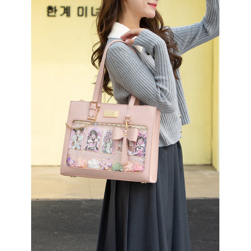 克洛麗塔原創絲帶痛包大容量透明二次元少女20cm娃通勤斜背托特包