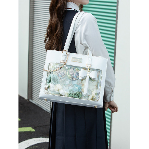 克洛麗塔原創絲帶痛包大容量透明二次元少女20cm娃通勤斜背托特包