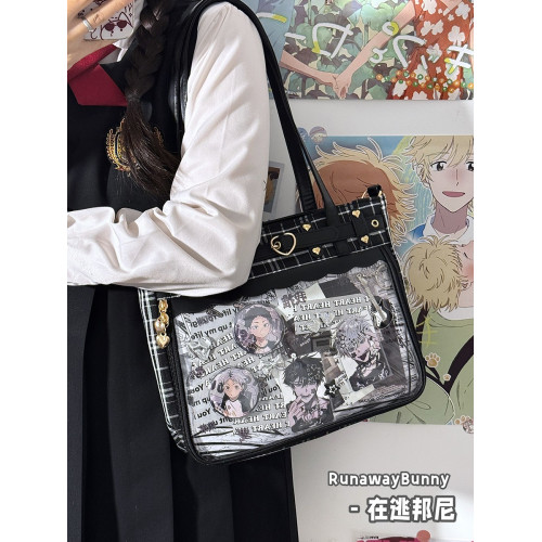 二次元透明吧唧紥穀大食量痛包y2k百搭單肩斜後後背包亞文化龐克哥特