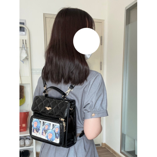 Baachoo原創 漆皮菱格痛包雙肩斜背手提日常通勤小食量 Baachoo原創 漆皮菱格痛包雙肩斜背手提日常通勤小食量