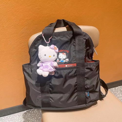 2025新款hellokitty雙肩包黑色兩用包書包旅行包大容量百搭手提包