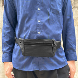 三層真皮牛皮男士手機包休閒可攜式休閒風腰包胸包超薄戶外跑步