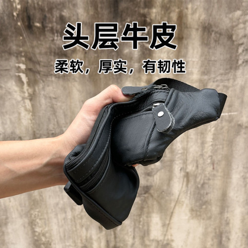 三層真皮牛皮男士手機包休閒可攜式休閒風腰包胸包超薄戶外跑步