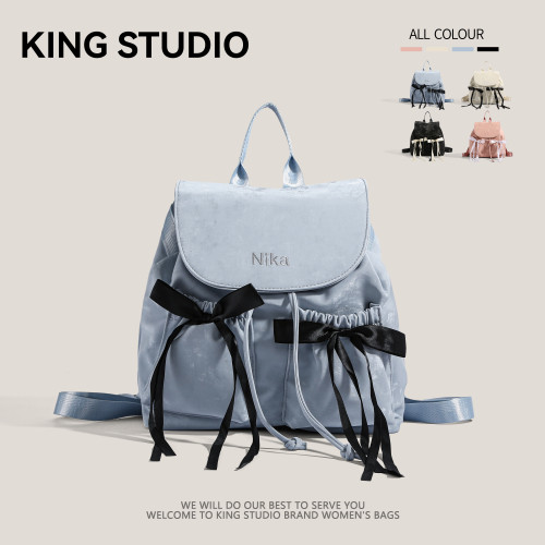 尼龍帆布蝴蝶結雙肩包女2026新款潮韓國小衆後後背包大容量通勤旅行包