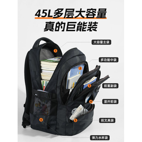 愛迪生2025新款迷彩書包初中生高中學生男生大容量減負雙肩後後背包女