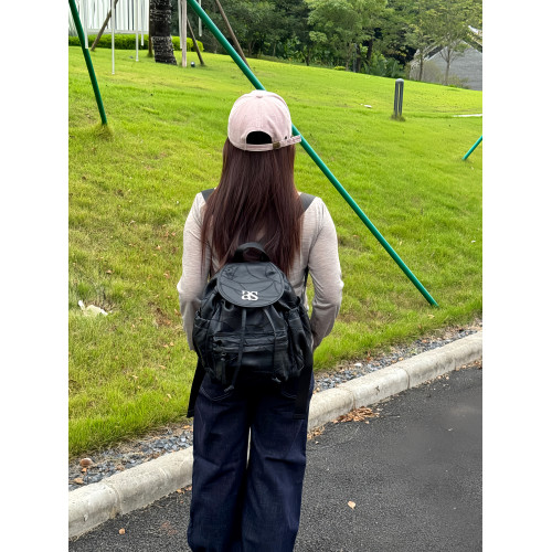韓國小衆ASON雙肩包時尚百搭抽繩後後背包通勤機車包菱格大容量書包