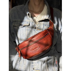 慢時光復古真皮通勤時尚單肩包頭層植鞣牛皮手機斜後後背包男女款出行