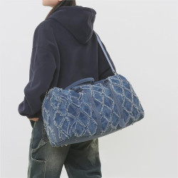 旅行包行李袋男生2025新款大容量短途包水洗牛仔布斜背手提健身包