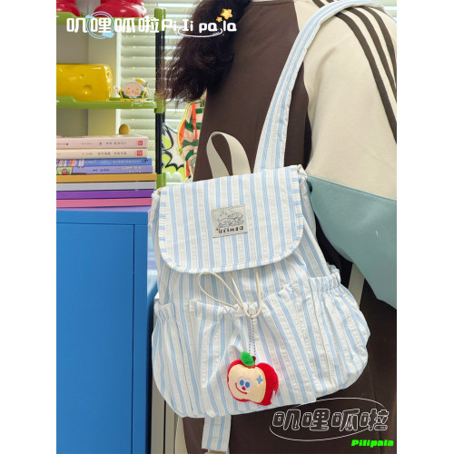 韓系ins高顔值條紋雙肩包 女大學生通勤休閒小書包戶外小清新後後背包 韓系ins高顔值條紋雙肩包 女大學生通勤休閒小書包戶外小清新後後背包