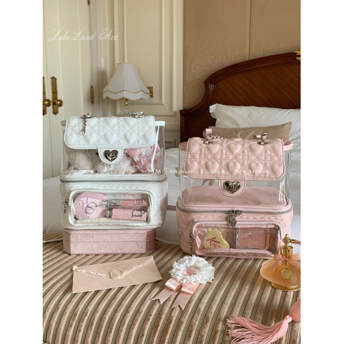 Lalalandacc／愛神詩 原創自製愛心鏈條雙肩包後後背包透明pvc痛包