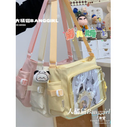 大橘貓學院風百搭簡約大容量郵差包女透明吧唧單肩包斜背娃包痛包