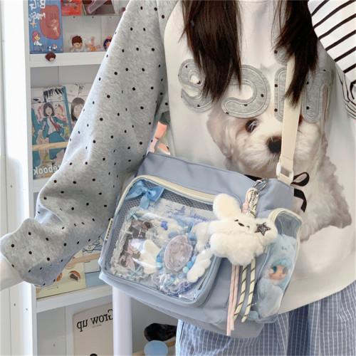 痛包斜背大容量日常款高顔值藍色吧唧學生黨二次元單肩挎包手提袋