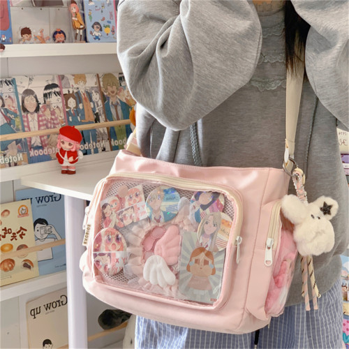 痛包斜背大容量日常款高顔值藍色吧唧學生黨二次元單肩挎包手提袋