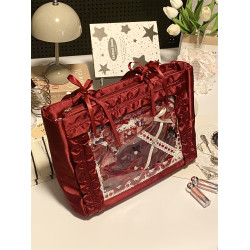 錢一波痛包｜暗紅色花邊緞面痛大容量單肩包托特包大食量華麗吧唧