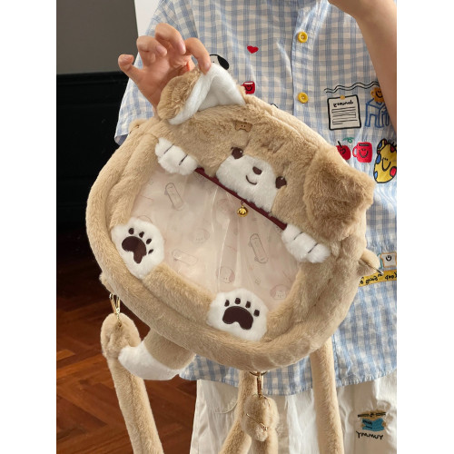 可愛毛絨小狗痛包雙肩包日系jk甜美少女二次元透明小食量穀子包