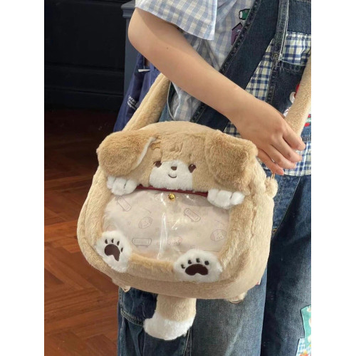 可愛毛絨小狗痛包雙肩包日系jk甜美少女二次元透明小食量穀子包