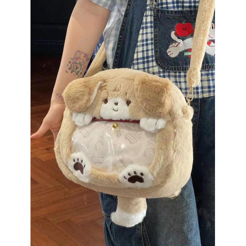 可愛毛絨小狗痛包雙肩包日系jk甜美少女二次元透明小食量穀子包
