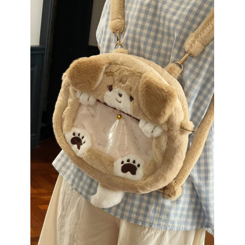 可愛毛絨小狗痛包雙肩包日系jk甜美少女二次元透明小食量穀子包