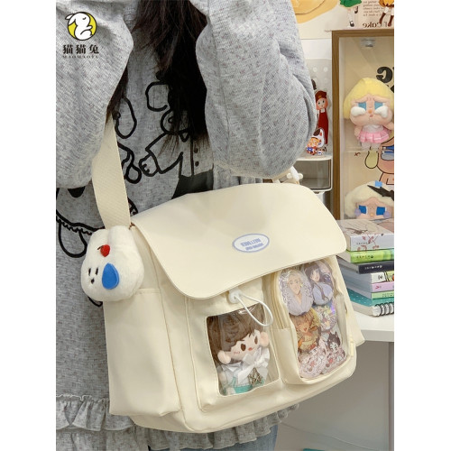 白色痛包二次元透明放娃斜後後背包包女學生大容量高顔值補習袋小挎包