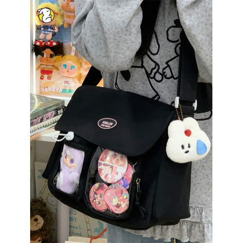 白色痛包二次元透明放娃斜後後背包包女學生大容量高顔值補習袋小挎包