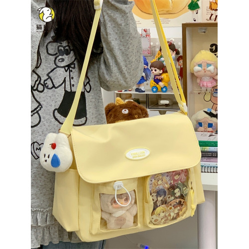 白色痛包二次元透明放娃斜後後背包包女學生大容量高顔值補習袋小挎包