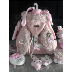 MGJKTJ女包秋冬粉色可愛毛絨絨軟糯雙肩包通勤大容量簡約兔子書包