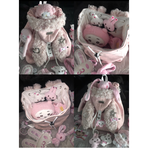 MGJKTJ女包秋冬粉色可愛毛絨絨軟糯雙肩包通勤大容量簡約兔子書包