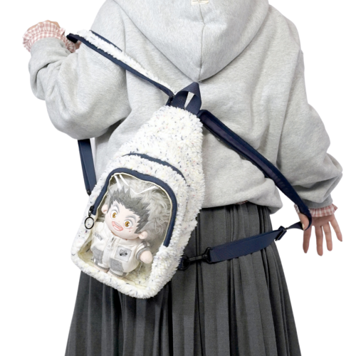 nullbag空形日常兩用毛絨痛包娃包女透明窗口玩偶包小後後背包白色