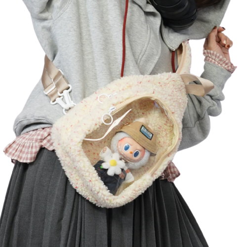 nullbag空形日常兩用毛絨痛包娃包女透明窗口玩偶包小後後背包白色